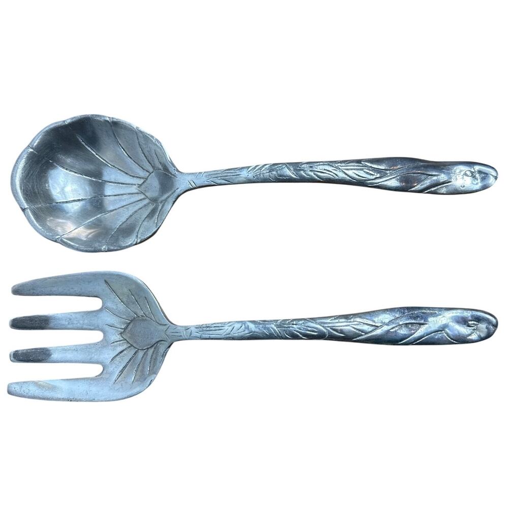 Vintage Arthur Court Rabbit Serving Fork Serving Spoon Set Aluminum Easter Decor